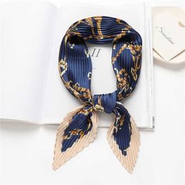 Scarves Silk Feel Square Scarf for Women Headkerchief Crinkle Print Neck Scarves Hair Tie Band Wrist Bandana Shawl Pashmina Foulard J230428