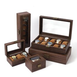Watch Boxes Cases 361012 Slot Pu Leather Watch Box Protable Travel Watch Case Storage Vintage Wood Colour Buckle Watch Stand Jewellery Organiser 231129