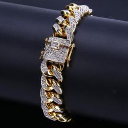 18k Gold White Gold Iced Out CZ Zirconia Miami Cuban Link Chain Bracelet 10 14 18mm Rapper Hip Hop Curb Jewelry Gifts for Boys Who251z