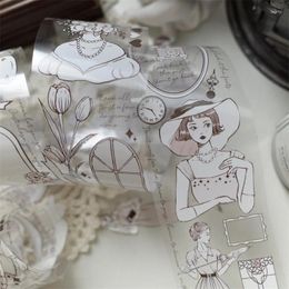 Gift Wrap Elegant Lady Retro Washi PET Masking Tapes Diary Scrapbooking Adhesive Sticker Card Making Background Figure Material 4.5cmx5M