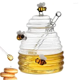 Storage Bottles Cute Glass Honeycomb Tank Kitchen Tools Honey Container With Dipper And Lid Bottle For Party Home