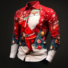 Men's Dress Shirts Santa Claus Christmas tree casual men's shirt for daily outing autumn and winter cuffed long-sleeved four-way stretch shirt 231129