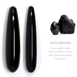 Full Body Massager 18CM Natural Black Obsidian Yoni Wands Gemstone Crafts Pleasure Wand Body Hand Massage Stick Magic Stone Ornament Jade Wand 231128