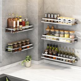Organisation Kitchen Spice Shelves NoPunching Multifunction Condiment Storage Rack Wall Mounted Simple Large Capacity Kitchenware Organiser