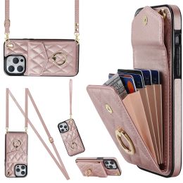 Crossbody Lanyard Strap Ring Holder Leather Case for iPhone 13 14 15 Pro Max 12 11 XS Max X XR 8 7 Plus Multi Card Slot Wallet Bag Cover