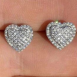 Choucong Brand New Top Selling Luxury Jewelry 925 Sterling Silver Pave White Sapphire CZ Diamond Heart Earring Party Women Stud Ea254f