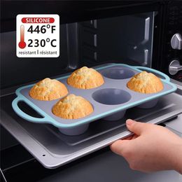 Cake Tools 6 Holes Silicone Round Mold DIY Coated Iron Cupcake Cookies Fondant Baking Pan Non-Stick Pudding Steamed Cake Mold Baking Tool 231129