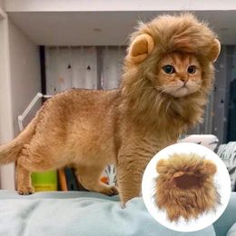 Cat Costumes Cute Lion Mane Wig Hat For Halloween Christmas Dogs Kitten Cosplay Costume Furry Pet Clothing Accessories