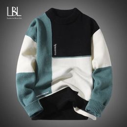 Men's Sweaters Autumn Winter Warm Mens 2023 Fashion Round Neck Patchwork Pullovers Korean Streetwear Sweater Casual Men Clothing 231128