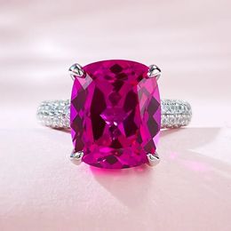 Wedding Rings Classic Ruby Diamond Ring 100 Real 925 Sterling Silver Party Band for Women Men Engagement Jewellery Gift 231128