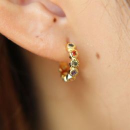 gold plated rainbow cz hoop earring for girl women fashion dainty Jewellery small huggie hoops trendy simple jewelry279G