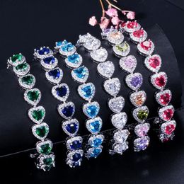 Chopucong Stunning Luxury Jewelry 925 Sterling Silver Heart Shape Multi Sapphire Gemstones Pave CZ Diamond Party Women Bangle Brac334w