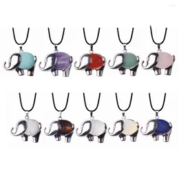 Pendant Necklaces Elephant Gemstone Necklace For Women Girls Fashion Vintange Animal Quartz Crystal Choker Jewellery