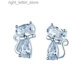 Stud Huitan Cat Animal Stud Earrings with Crystal Cubic Zirconia Animal Accessories for Women Daily Wear Fashion Contracted Jewelry YQ231128