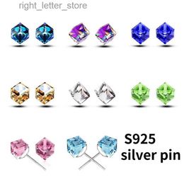 Stud S925 silver pin Stud earrings for women girls 8 Colours options austrian cz crystal square ear design Jewellery YQ231128