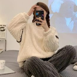 Women's Sleepwear 2023 Winter Keep Fashion Sets For Women Fleece Warm Pyjamas Thicken Long Sleeve Female Cosy Two-piece Set