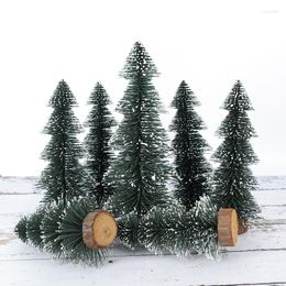 Christmas Decorations Desktop Miniature Pine Tree With Wood Base Simulation Tabletop Small Decor For Xmas Home Party Decora
