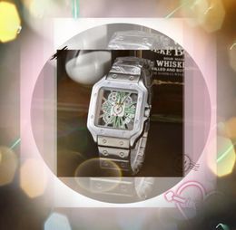 Famous Running Seconds Classic Watch 42mm Luxury Fashion Men Clock Quartz Imported Movement Stainless Steel Square Hollow Skeleton Wristwatch montre de luxe