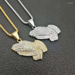 Pendant Necklaces Hip Hop Rhinestones Paved Bling Iced Out Stainless Steel Praying Hand For Men Jewelry Drop