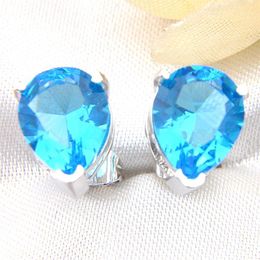 Luckyshine 925 Sterling Silver Plated Jewelry Water Drop Sky Blue Topaz Stud Holiday Party Cz Stud Earrings for Women294g