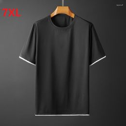 Men's T Shirts 7XL 6XL 5XL Plus Short Sleeved Men Loose Quick Drying Ice Silk T-Shirt Big Summer Solid Colour Clothe