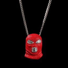 Stainless Steel Red Counter-Terrorism Mask Pendant Necklace Hip Hop Jewelry Cubic Zirconia Cuban Link Necklaces Men Women Punk Acc300z