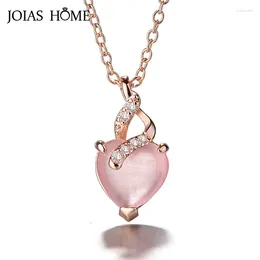 Pendants JoiasHome Heart Shaped Rose Quartz Pendant Necklace For Women Silver 925 Jewellery Gemstones Female Clavicle Chain Engagement