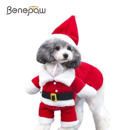 Dog Apparel Benepaw Warm Pet Christmas Costumes Winter Cute Pet Suit With Cap Santa Claus Outfit Puppy Hoodies Cat Xmas Party Clothes 231129