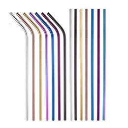 266x6MM Colourful 304 Stainless Steel Straws 105" Reusable Straight Bent Metal Drinking Straw Cleaner Brush Set Party Bar Accessor Sutp
