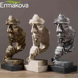 ERMAKOVA Abstract Silence Is Golden Figurine 35cm Resin Hand Face Silent Men Statue Sculpture Home Office Living Room Decoration 2284V