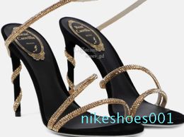 Crystal lamp stiletto Heel sandals for womens Rene Caovilla Cleo rhinestone studded Snake Strass shoes Luxury Designers 9.5cm high heeled sandal With box