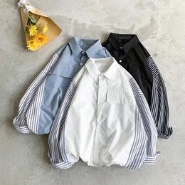 Men's Casual Shirts Fashion Multi-Color Striped Long Sleeve Pocket Design Button-down Standard-fit Autumn Style Tops Shirt B208