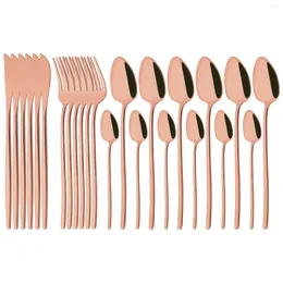 Dinnerware Sets 24Pcs Rose 304 Stainless Steel Tableware Mirror Set Western Knife Fork Spoons Flatware Cutlery Kitchen Silverware