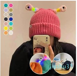 beret knitted luminous antenna parents children cute knitted funny cold weather warm winter hat ear protector bomber