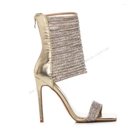 Sandalen Abesire Gold Crystal Back Zipper Square Toe Thin High Heel Open Schuhe für Frauen auf Heels Zapatillas Mujer