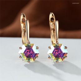 Hoop Earrings Trendy Female Crystal Geometry Small Charm Gold Colour For Women Dainty Rainbow Zircon Wedding