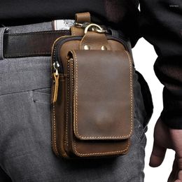 Waist Bags Men Fanny Pack Cell Mobile Phone Case Pocket Purse Travel Male Genuine Leather Hook Hip Bum Belt Bag