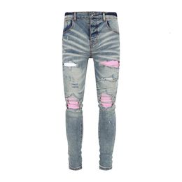 Men s Jeans Street Fashion Designer Men Retro Blue Stretch Buttons Trousers Patched Skinny Ripped Hip Hop Brand Pants Hombre 231129