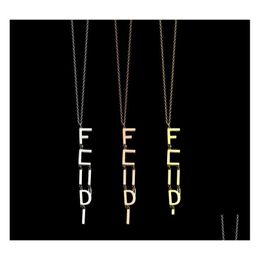 Pendant Necklaces 51Cm Length 10Cm Long Chain F Necklace High Polished Easy Chic Letter Logo Engrave Choker Stainless Steel Gold Sie Dhjgn