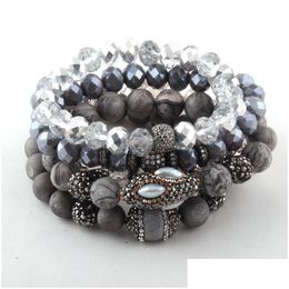 Beaded Fashion Beautif 5Pc Set Gray/White/Black Bracelet Natural Stone Glass Crystal Pave Bracelets Drop Delivery Jewellery Bracelets Dhos7