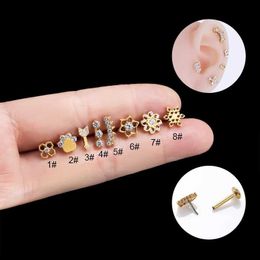 Stud Piece Titanium Insert Push Pin Lip Nail Ear Bone Nail Hollow Flower Bear Paw Shape European and American Titanium Piercing Nail YQ231128