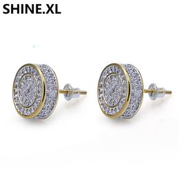 925 Sterling Silver Iced out CZ Premium Diamond Cluster Zirconia Round Screw Back Stud Earrings for Men Hip Hop Jewelry250l