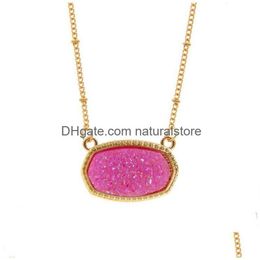 Pendant Necklaces Resin Oval Druzy Necklace Gold Color Chain Drusy Hexagon Style Luxury Designer Brand Fashion Jewelry For Drop De281p