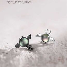 Stud New Creative Angel and Devil Stud Earrings Asymmetric Opal Planet Astronaut Cute Animal Cat Earrings For Women Party Jewellery YQ231128