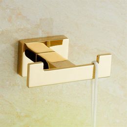 Gold Towel Hook Copper Double Coat Hook Zinc Alloy Gold Finish Wall Hanger Towel Bathroom Robe for Accessories335v