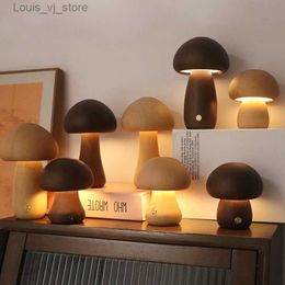 Night Lights LED Night Light Wood Mushroom USB Rechargeable Touch Switch Bedside Table Lamp For Bedroom Children Room Sleeping Night Lamps YQ231214