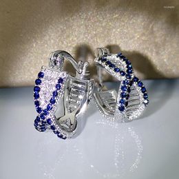 Hoop Earrings Dainty Female Blue White Zircon Cute Silver Colour For Women Luxury Crystal Geometry Wedding