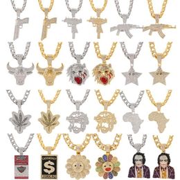 Pendant Necklaces Iced Out Big Crystal Cuban Chain With Joker Africa Map Gun Flower Animal Fashion Charm Hip Hop JewelryPendant Ne245I