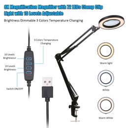 Magnifying Glasses Magnifying Glass with Light and Stand LED Desk Lamp 8X Magnification 10 Levels Adjustable Brightness Dimmable Foldable Desk Lamp 231128