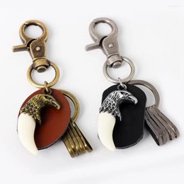 Keychains Creative Key Chains Retro Antique Bronze/Silver Plated Eagle Leather Charm Pendants KeyChain